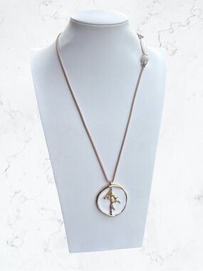 J Jill Gold and Cream Pendant Necklace on Tan Cord